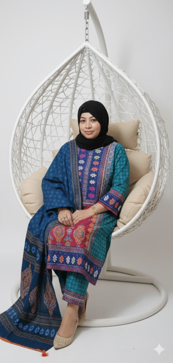 Premium Boutique Embroidered Cotton 3 Piece – Royal Blue